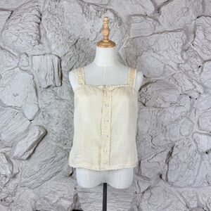 Ralph Lauren Blue Label c. 1980s Lace Trimmed Linen Tank Natural | 8